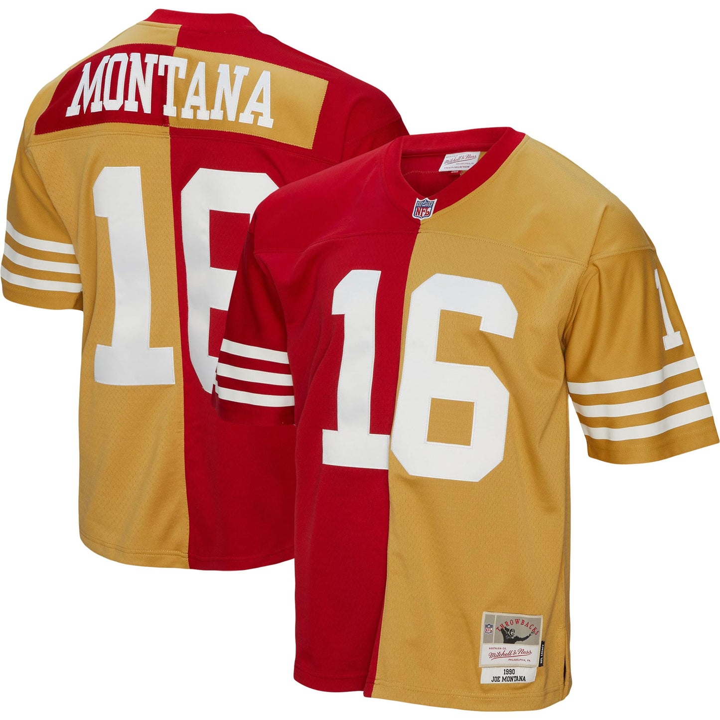 Joe Montana San Francisco 49ers Mitchell & Ness 1990 Split Legacy Replica Jersey - Scarlet/Gold