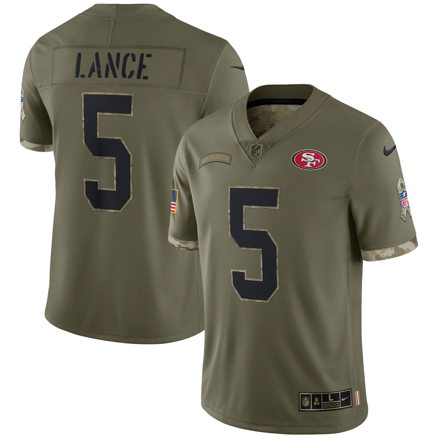 Men's Nike Trey Lance Olive San Francisco 49ers 2022 Salute To Service Limited Jersey